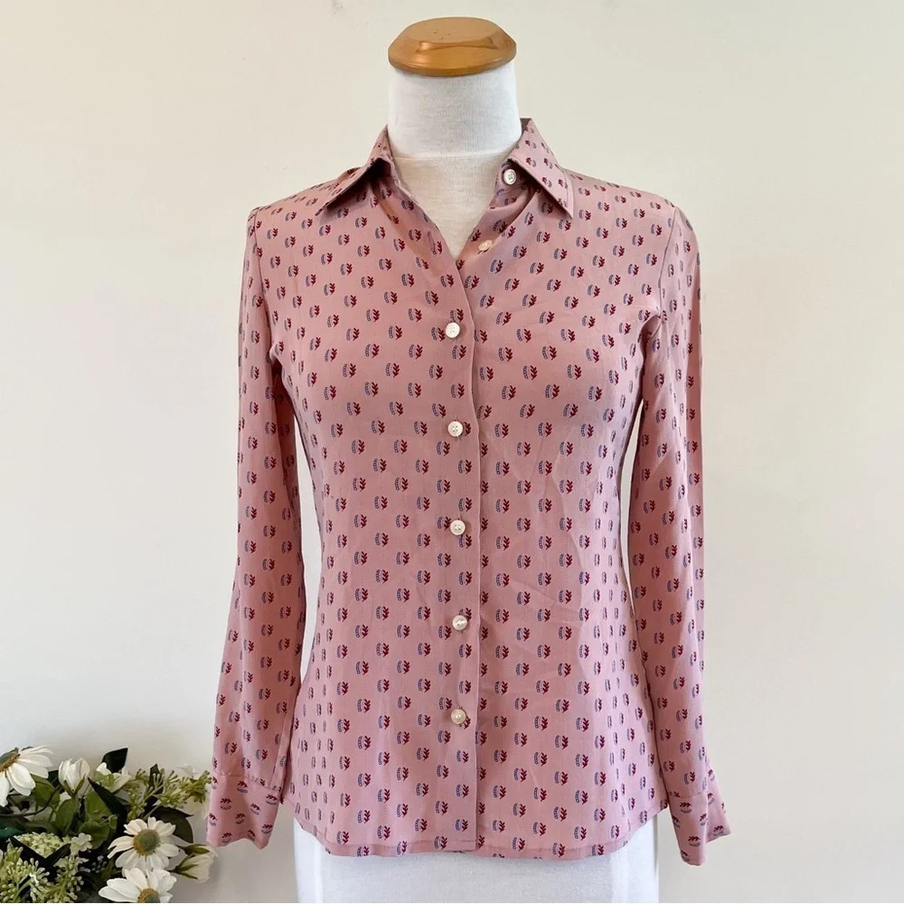 Vintage Lancom Francosis Silk Print Button-Down Blouse Size 12